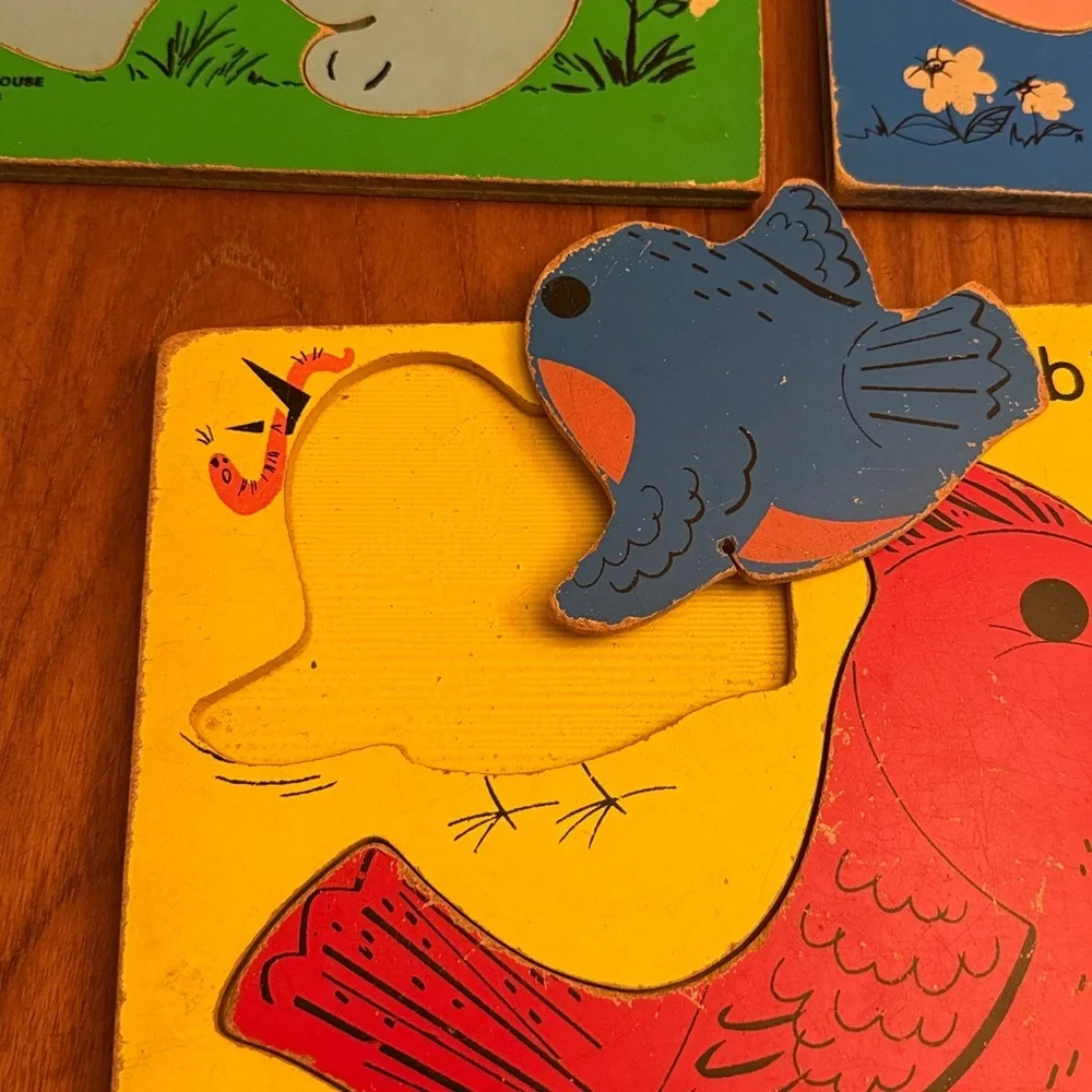 Vintage Playskool Wood Wooden First Puzzle Preschool Large Piece Set of 3